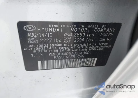 2010 Hyundai Elantra Gls from USA, damaged, VIN KMHDU4AD5AU174960